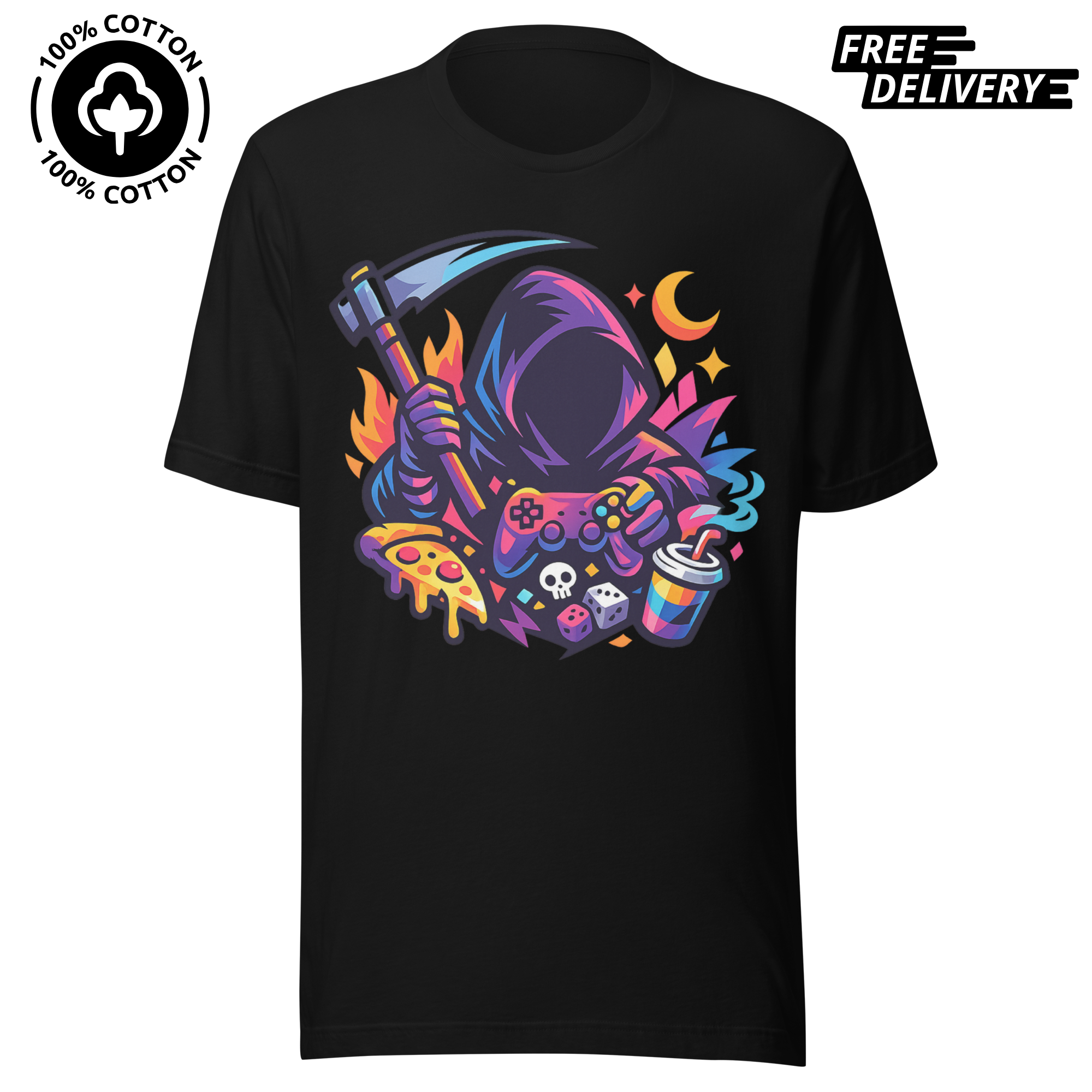 Neon Grim Reaper Gamer Pure Cotton T-Shirt
