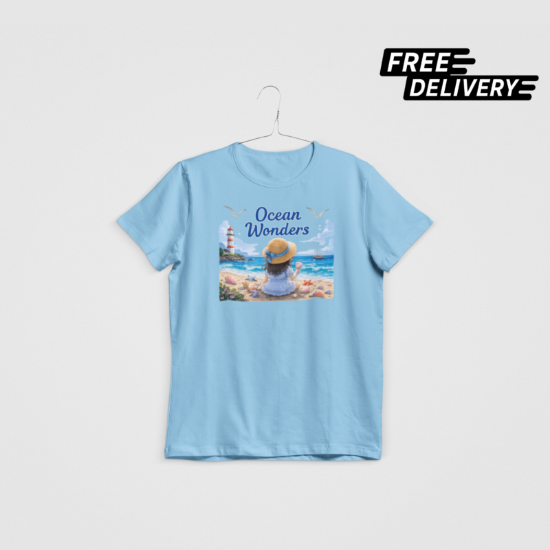 Ocean Wonders Girls Beach T-Shirt – Cute Coastal Graphic Tee