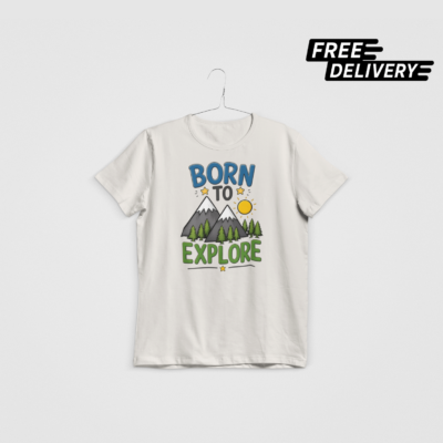 Born to Explore Kids Adventure T-Shirt – Mountain Nature Graphic Tee