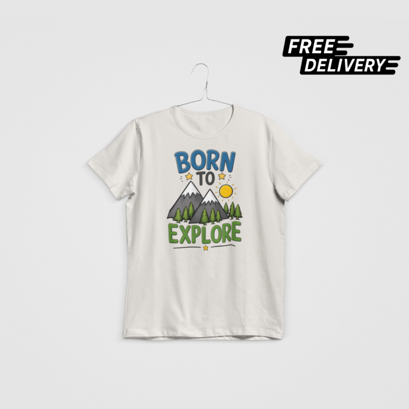 Born to Explore Kids Adventure T-Shirt – Mountain Nature Graphic Tee