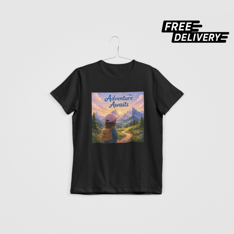 Adventure Awaits Kids Graphic T-Shirt – Mountain Explorer Tee