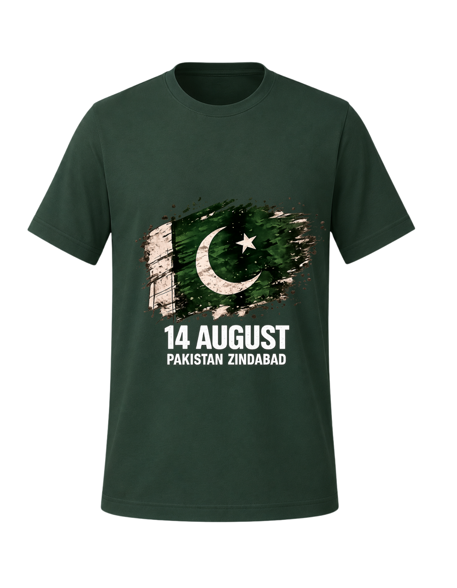 14 August Pakistan Flag Brush Stroke T-Shirt | Pakistan Zindabad Independence Day Graphic Tee