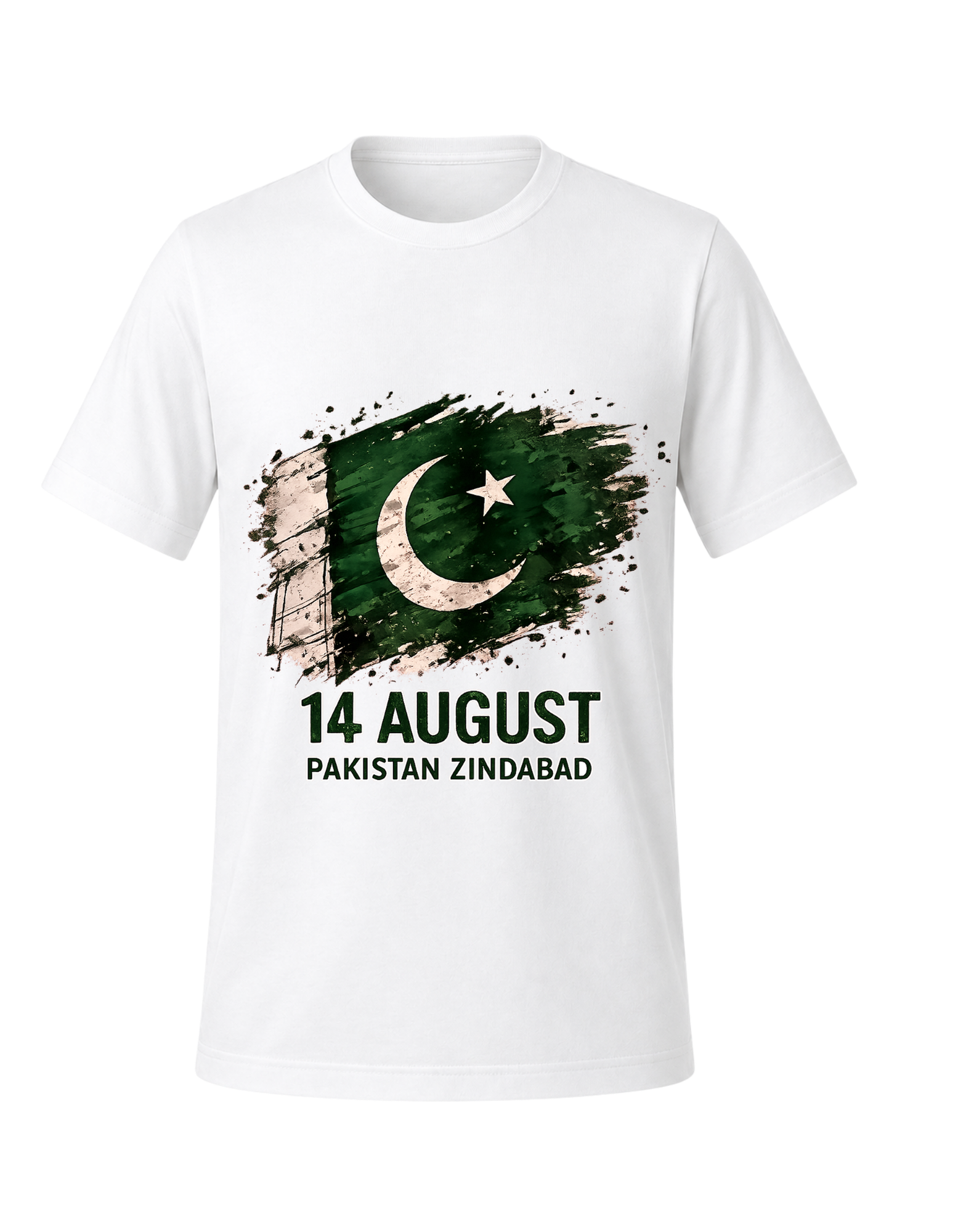 14 August Pakistan Flag Brush Stroke T-Shirt | Pakistan Zindabad Independence Day Graphic Tee - Image 3